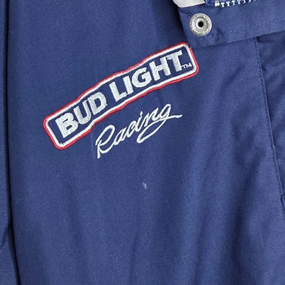 Vintage Bud Light Racing Navy Blue Red & White Jacket Size Large